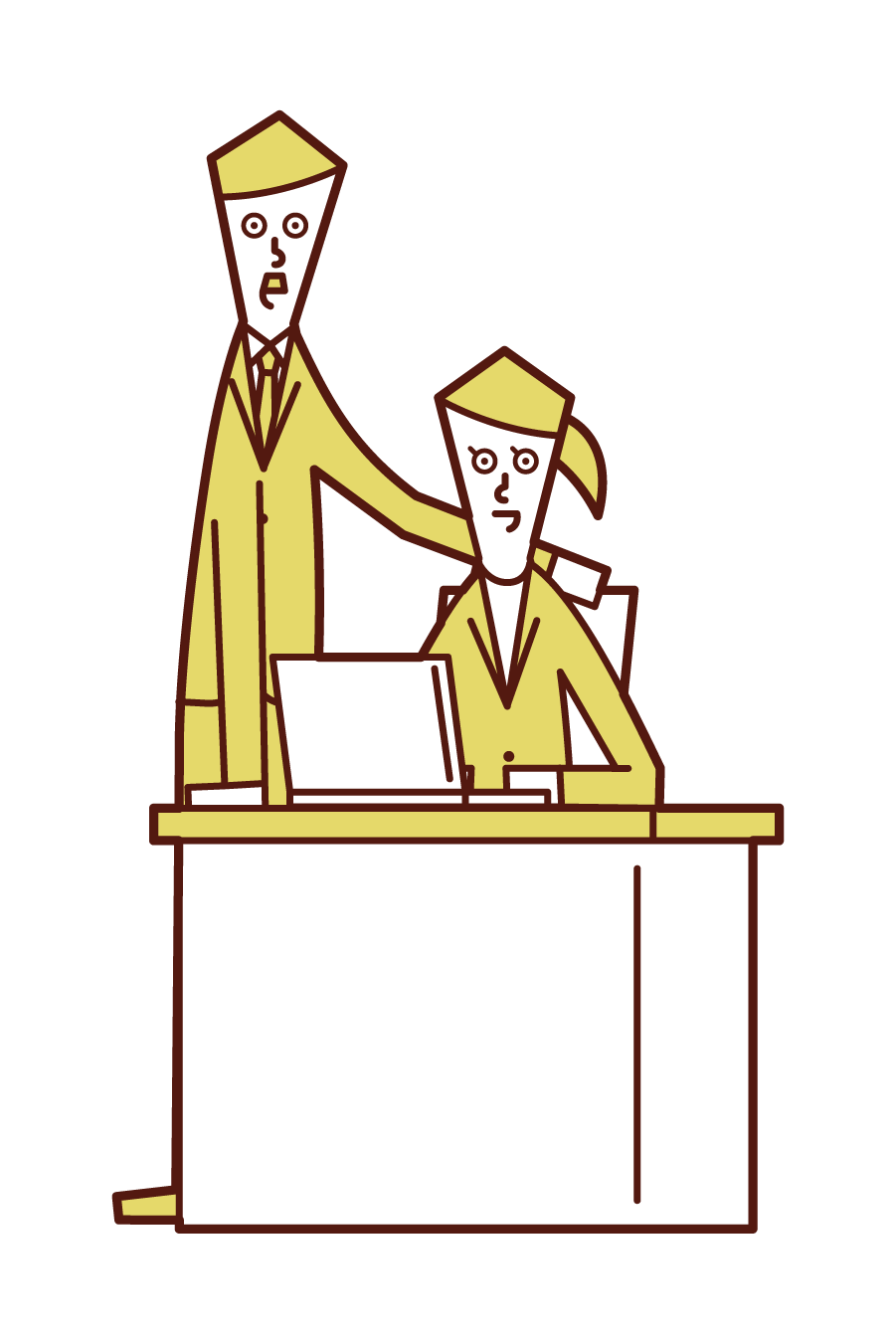 Illustration of a boss (woman) talking to a subordinate