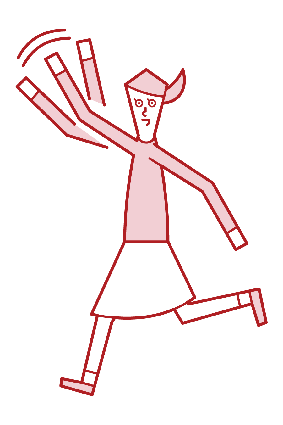手を振りながら走る人（女性）のイラスト