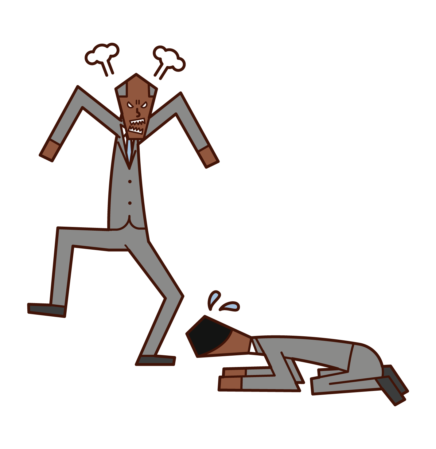 Illustration of a man sitting on the ground by his angry boss