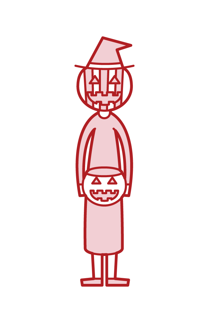 Illustration of a child (Halloween) dressed in a Jack-O-Lantern