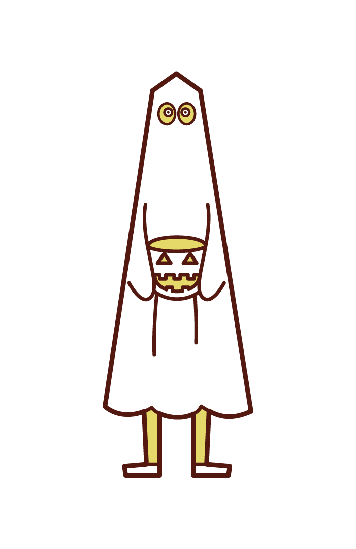 Illustration of a child dressed as a ghost (Halloween)