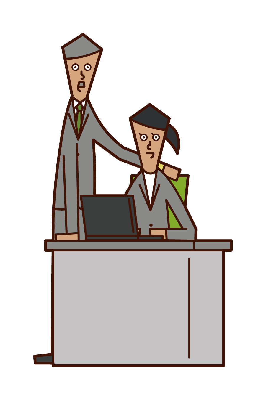 部下に話しかける上司（女性）のイラスト フリーイラスト素材集 KuKuKeKe