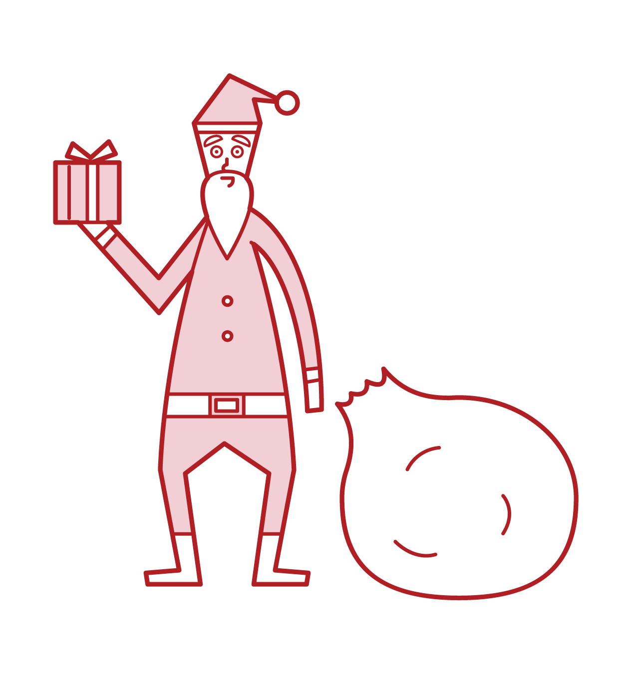 Illustration of Santa Claus passing a present
