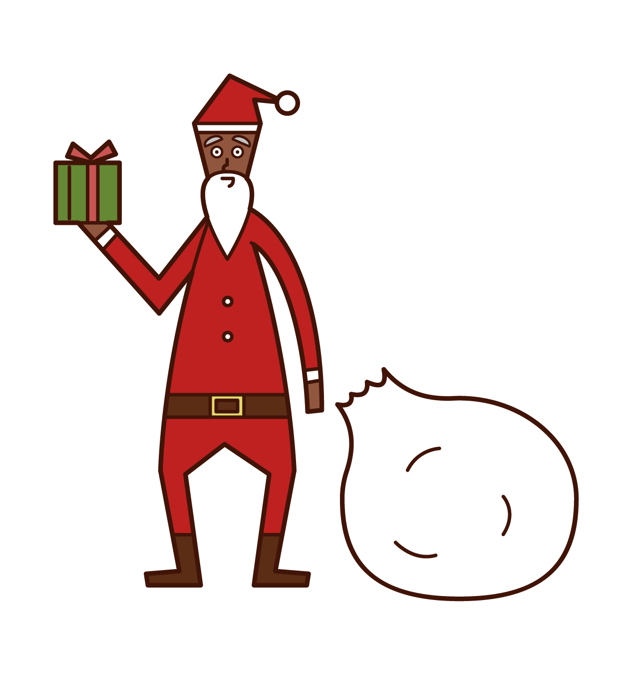 Illustration of Santa Claus passing a present