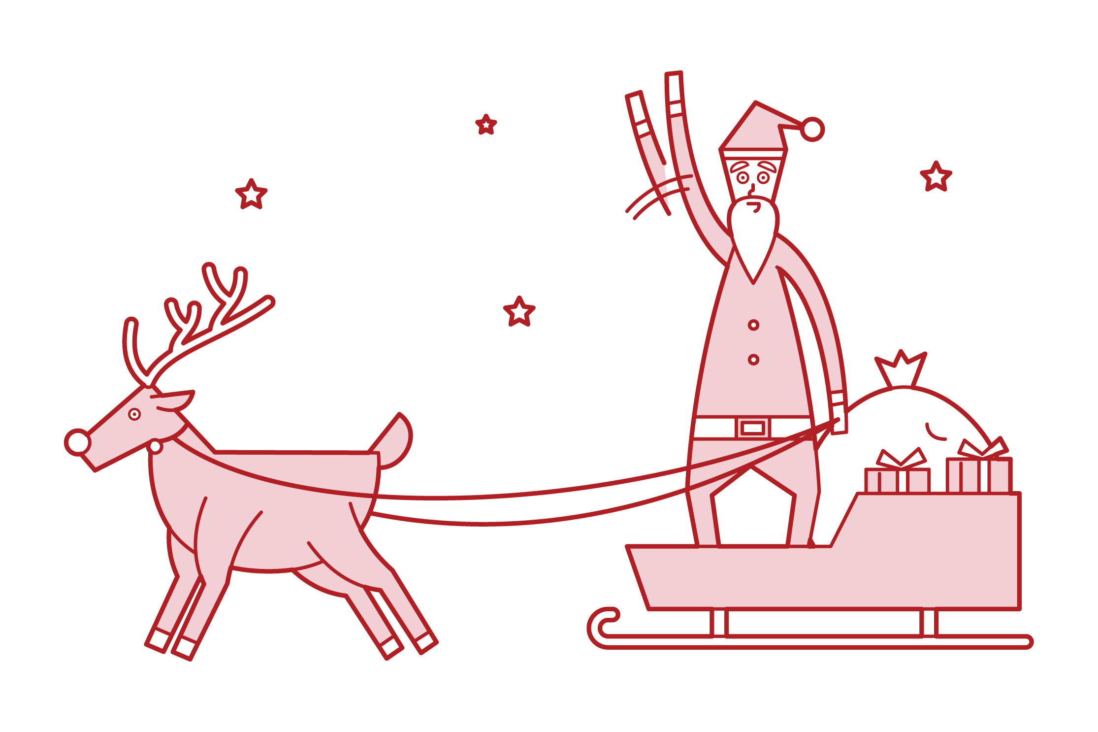 Illustration of Santa Claus waved from the top of a sled