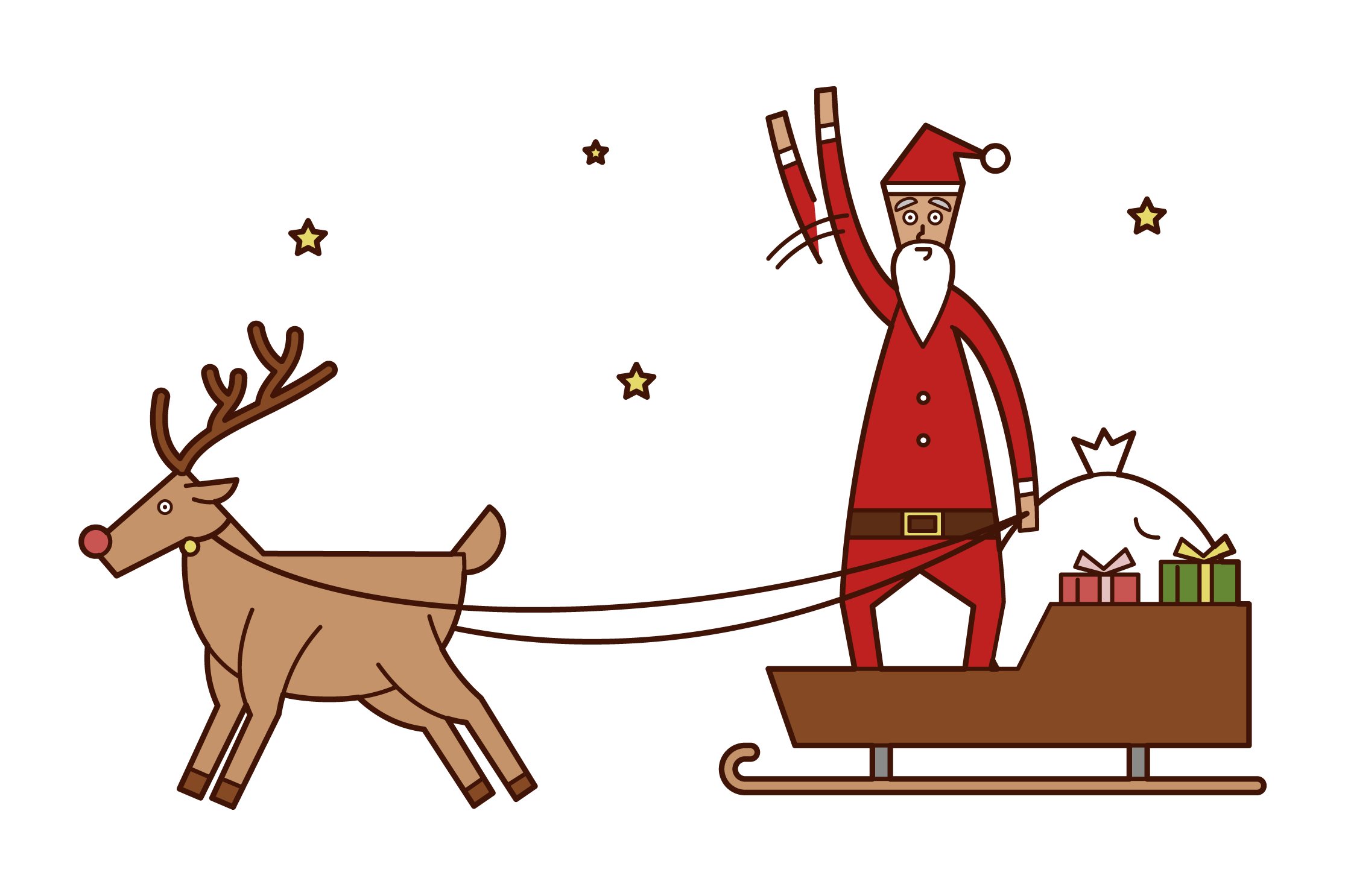Illustration of Santa Claus waved from the top of a sled