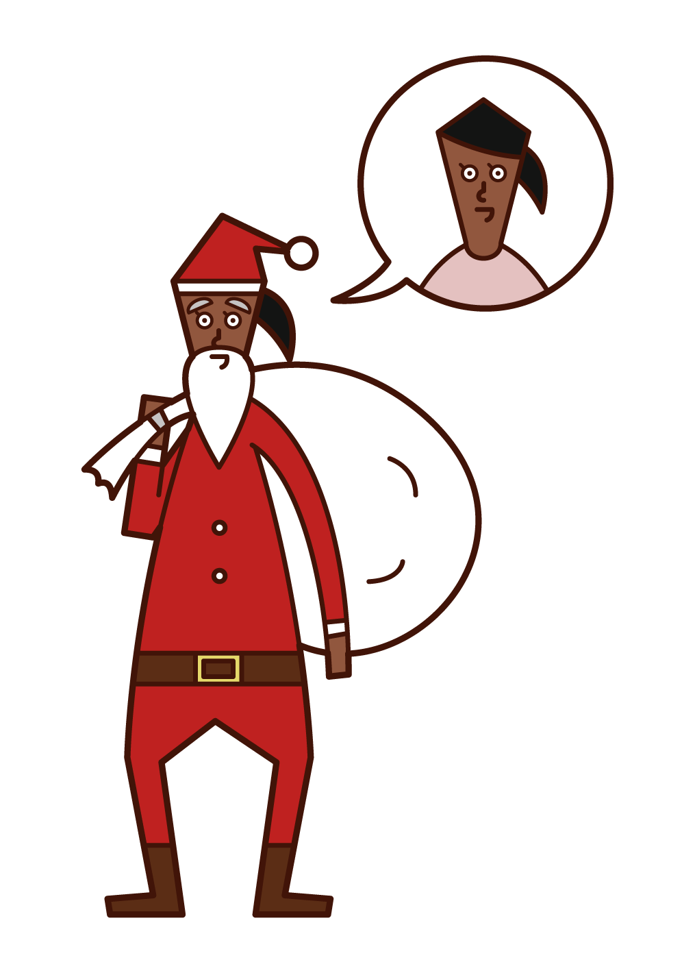 Illustration of Santa Claus (Woman) disguised by her mother