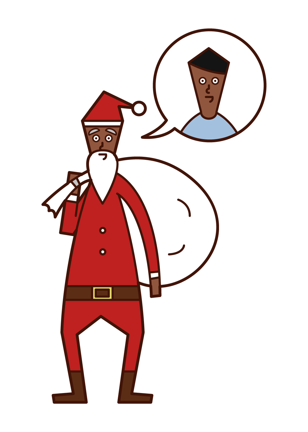Illustration of Santa Claus (man) disguised by his father