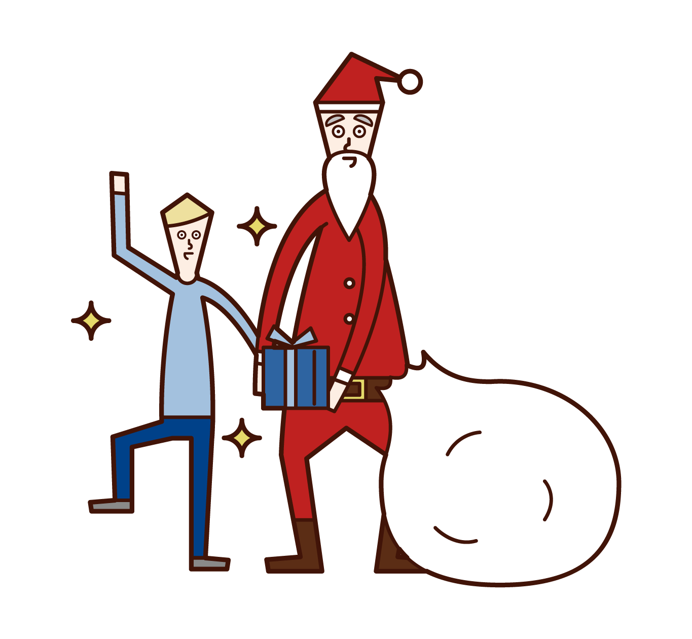Illustration of Santa Claus giving presents to children