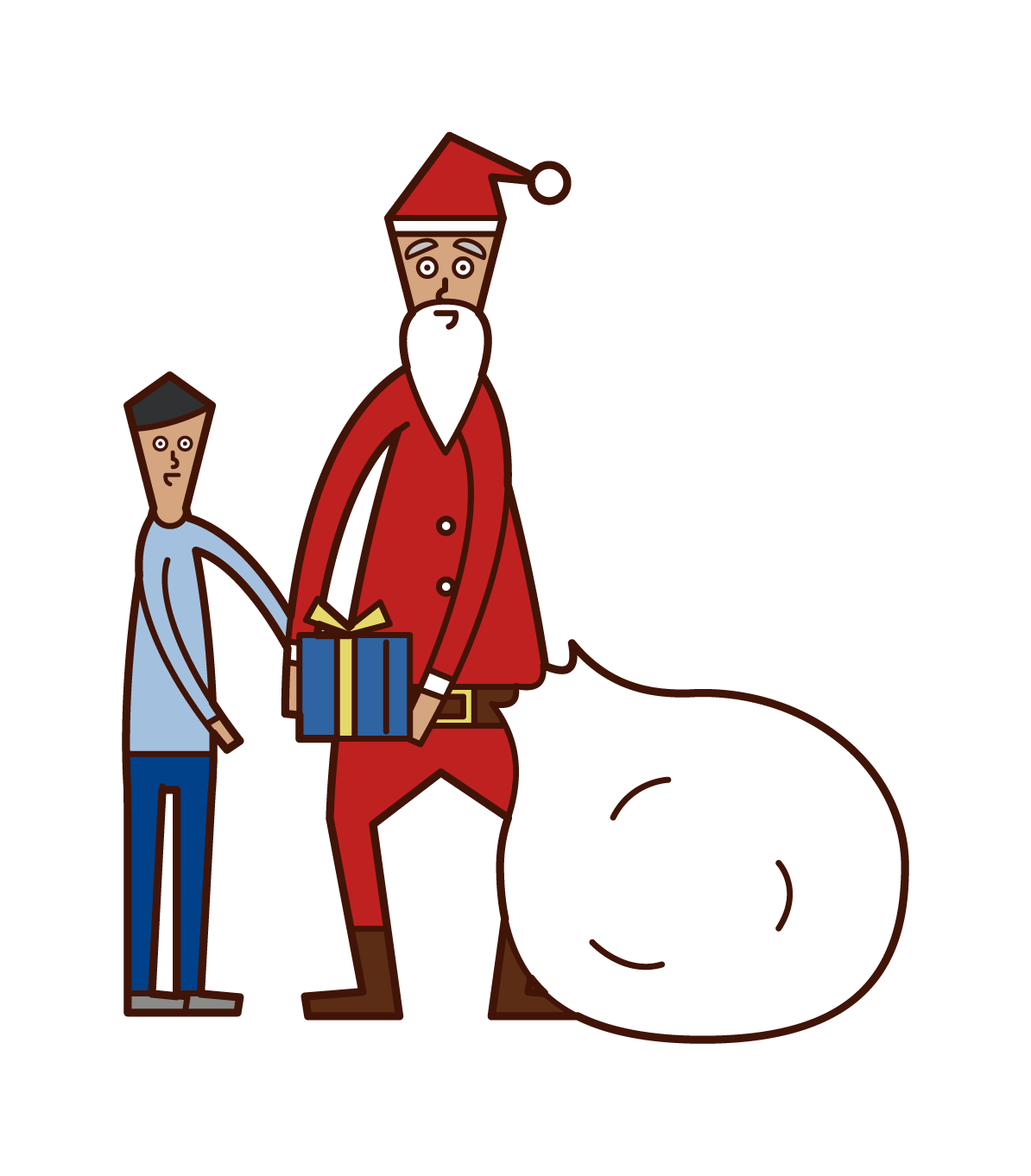 Illustration of Santa Claus giving presents to children