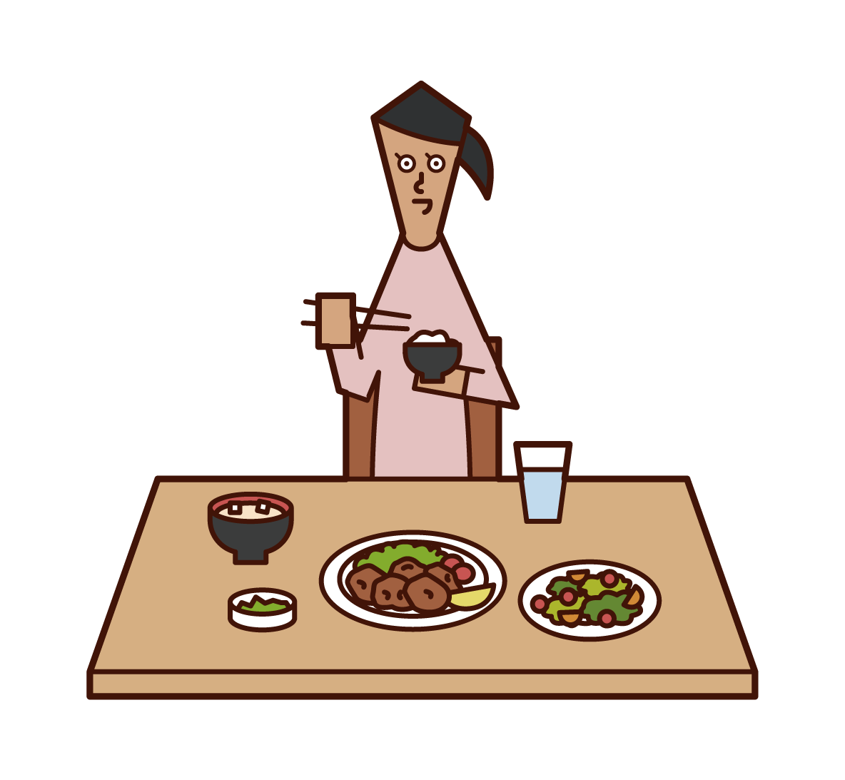 食事をする人（女性）のイラスト