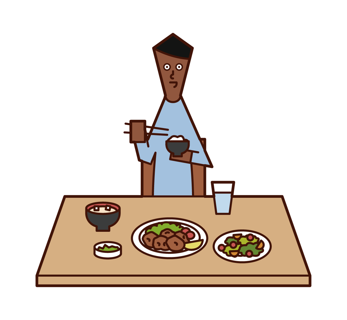 Illustration of the person (man) who eats
