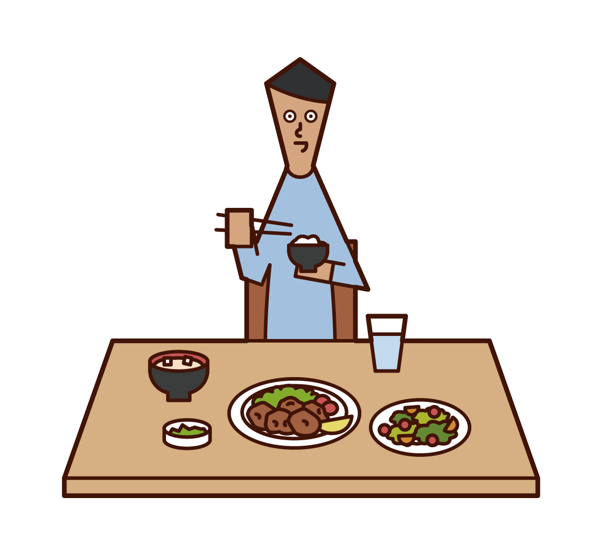 Illustration of the person (man) who eats