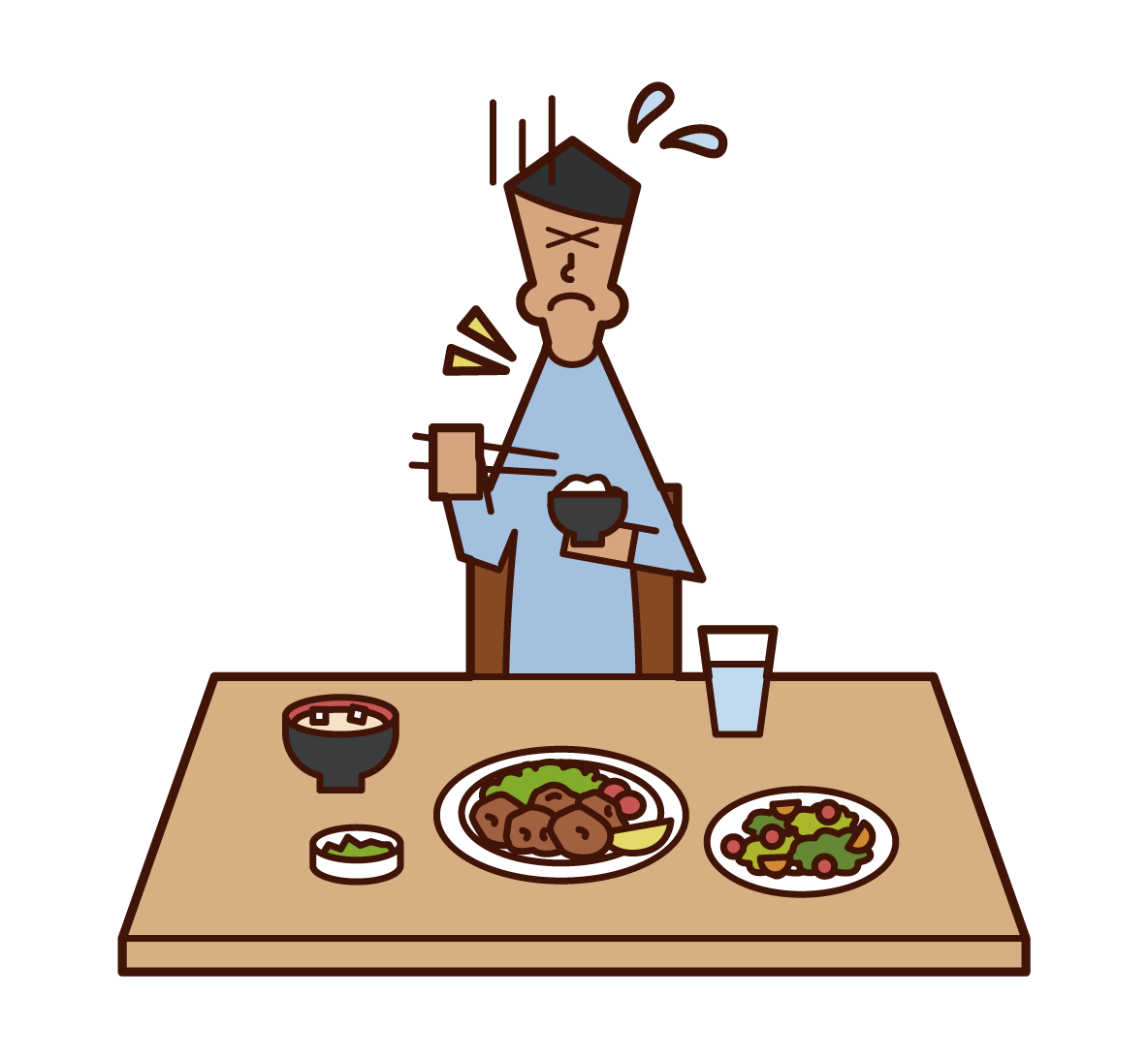Illustration of a man with food stuck in his throat