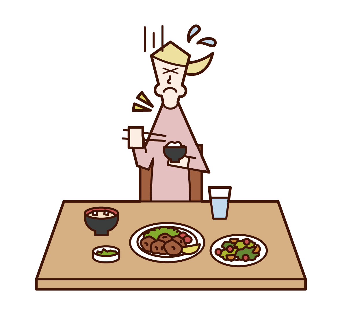 Illustration of a woman with food stuck in her throat