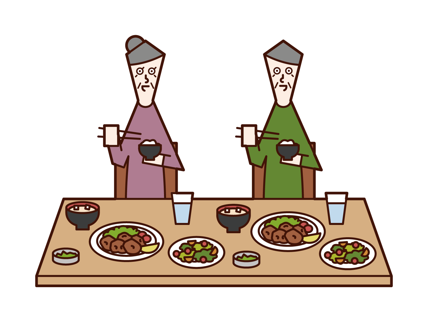 식사를 즐기는 노인 (남자와 여자)의 일러스트
