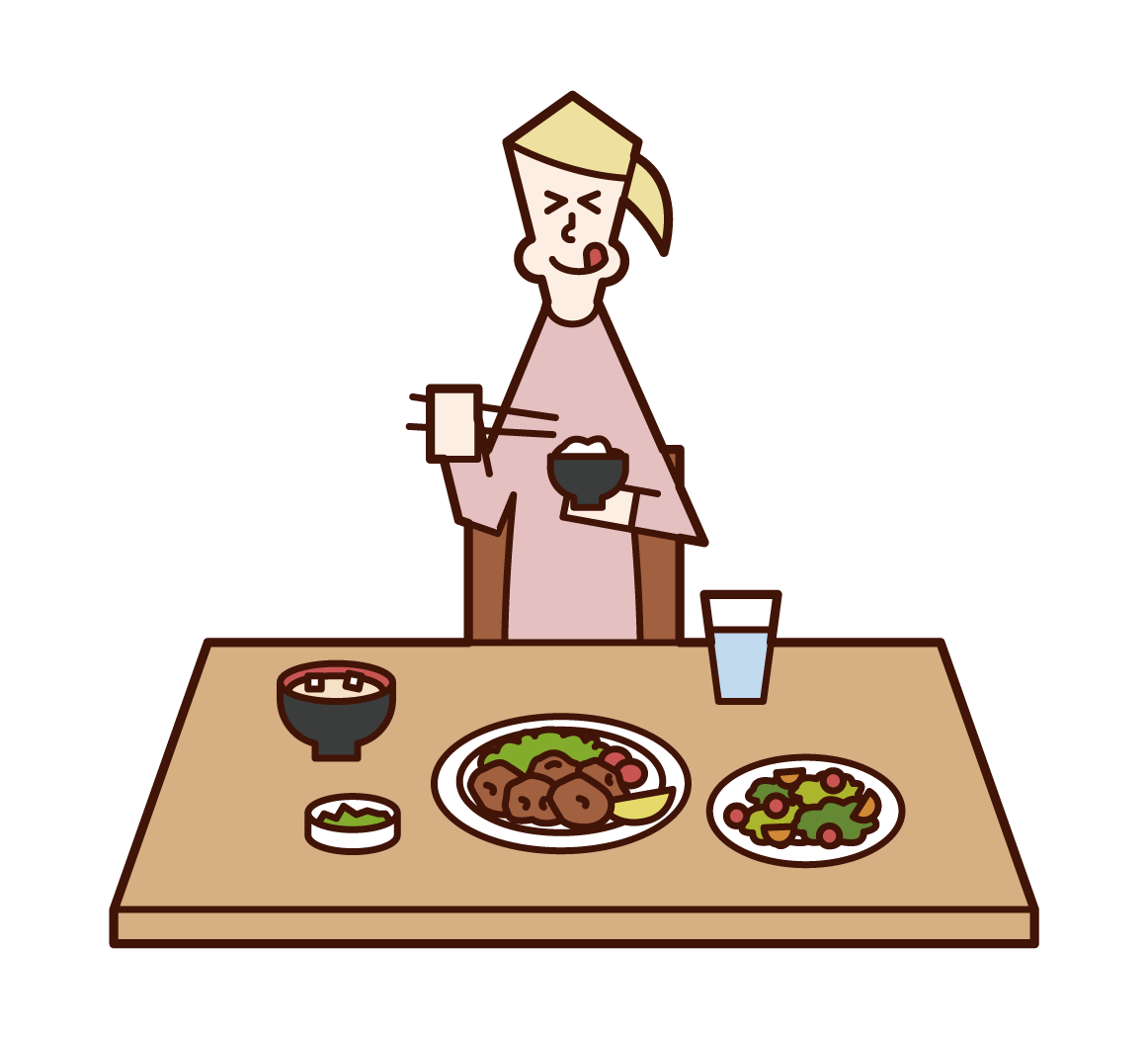 Illustration of a woman eating deliciously