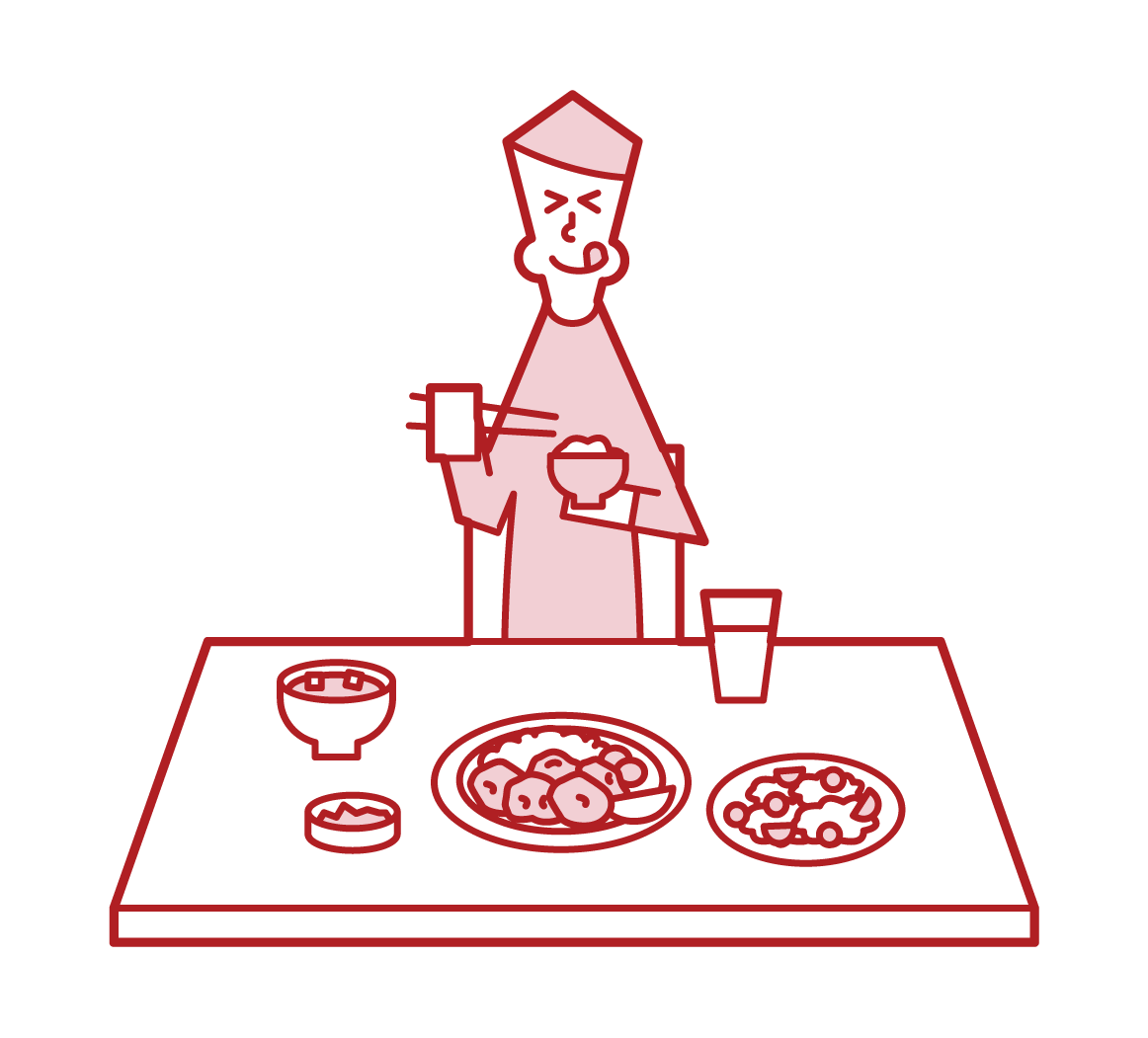 Illustration of a man eating deliciously