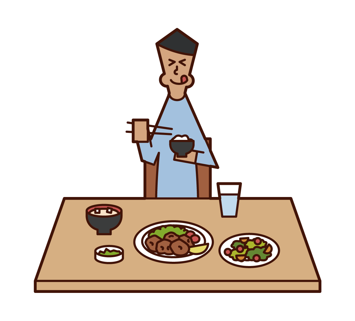 Illustration of a man eating deliciously