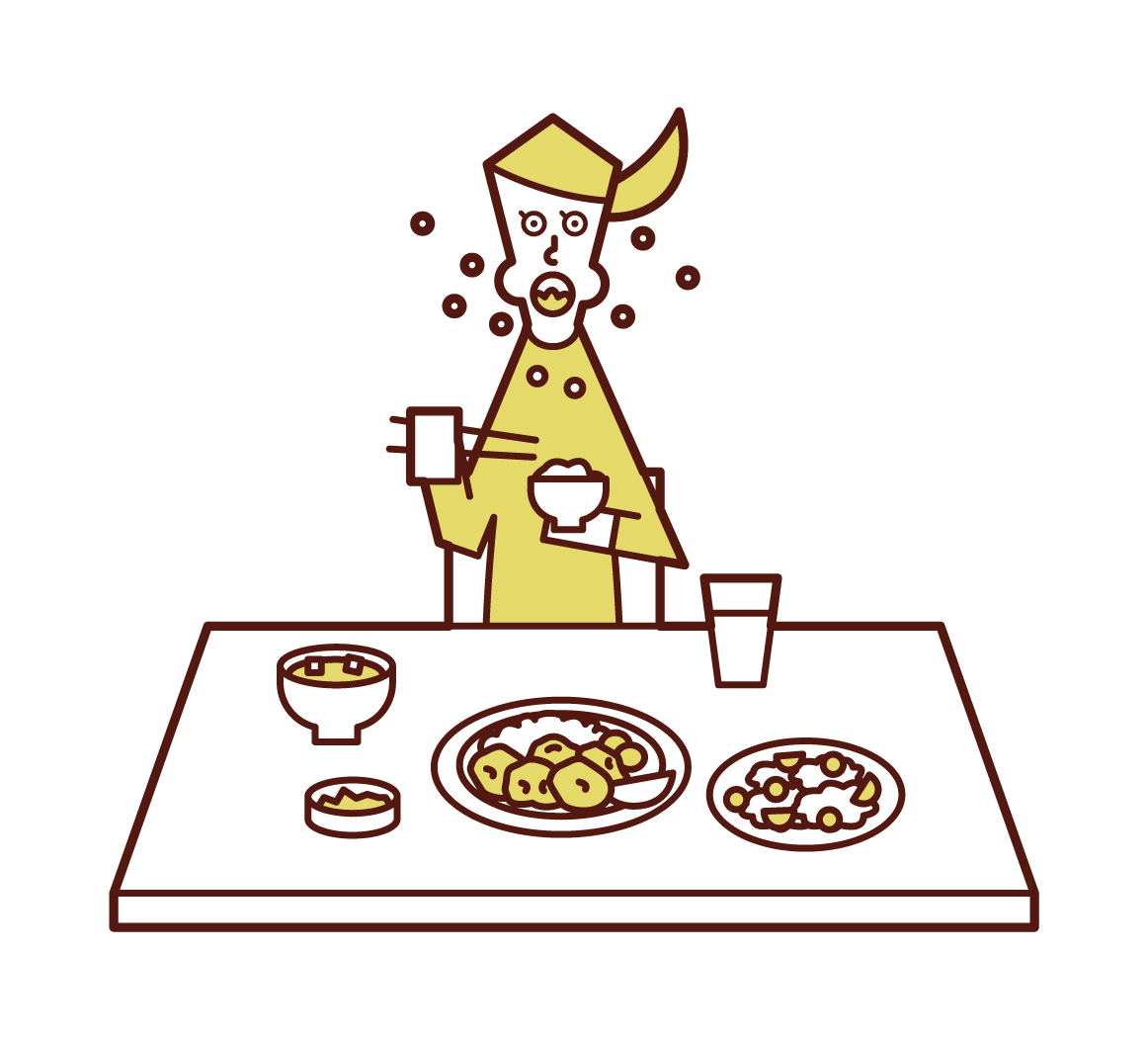 Illustration of a woman eating in a hurry