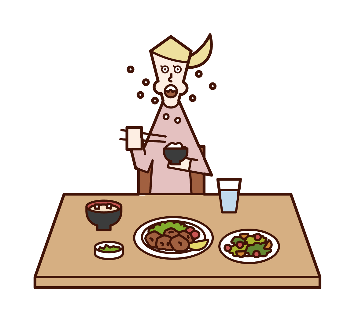 Illustration of a woman eating in a hurry