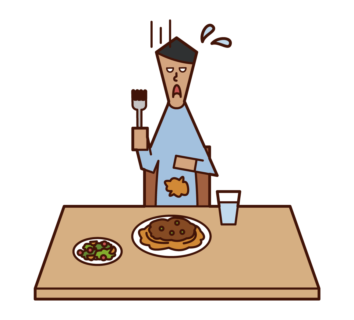 Illustration of a man who spilled food and soiled his clothes