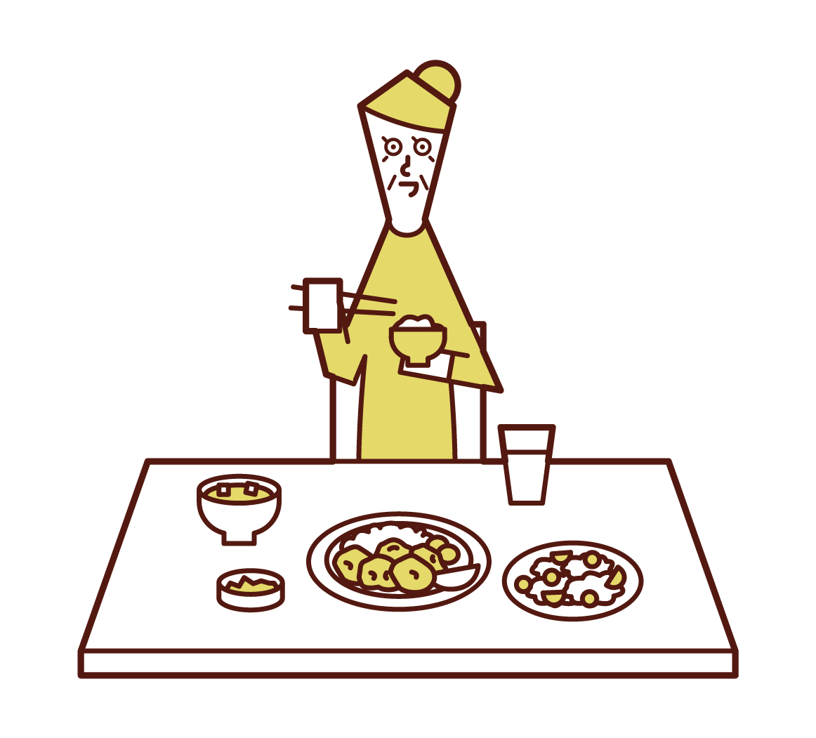 Illustration of an old man (woman) eating a meal