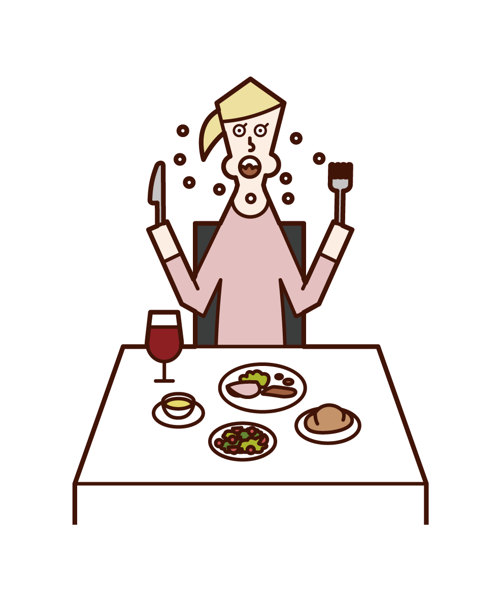 Illustration of a fast-eating person (woman)