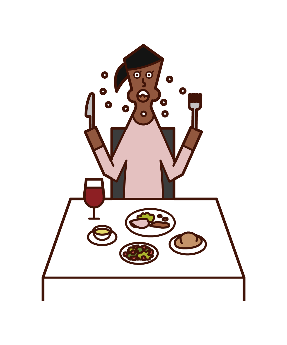 Illustration of a fast-eating person (woman)