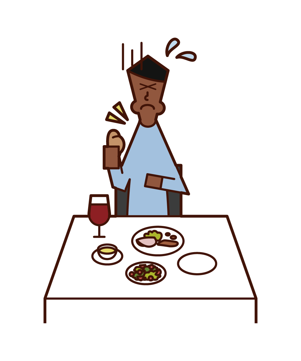 Illustration of a man with food stuck in his throat