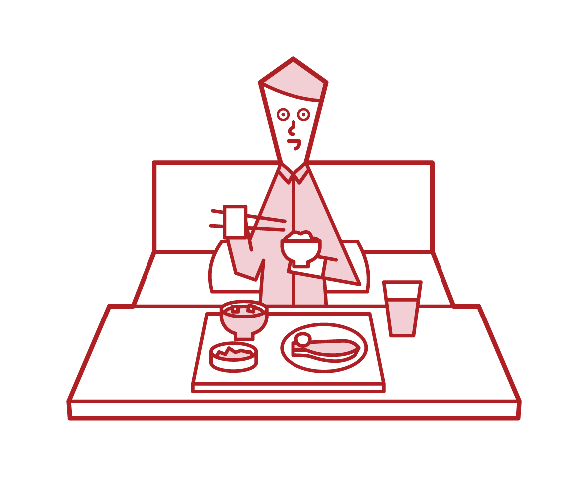 Illustration of a man eating in a hospital