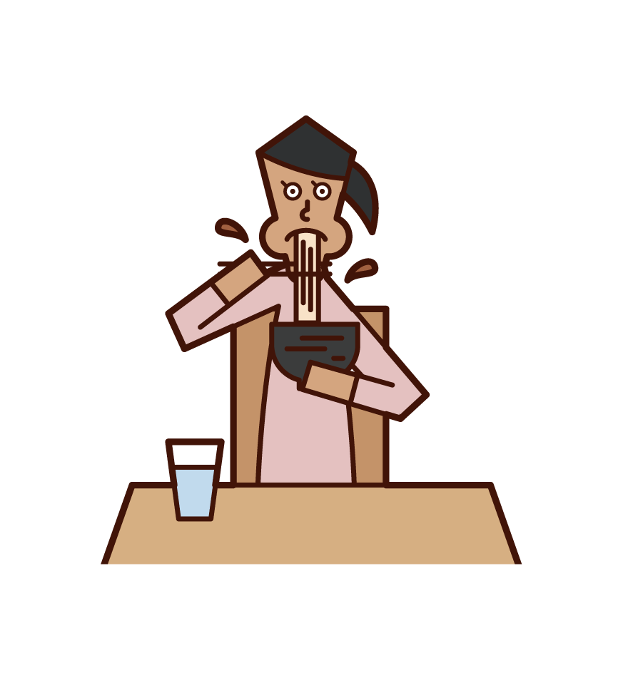 Illustration of a ramen-eating person (woman)