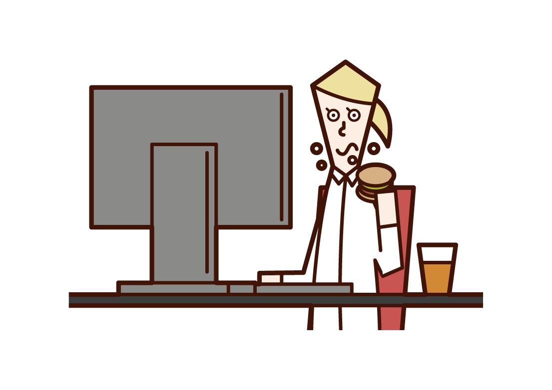 Illustration of a woman working while eating