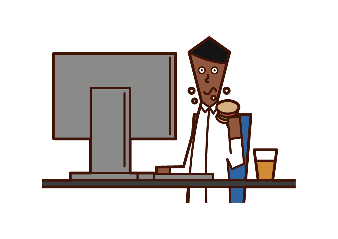 Illustration of a man working while eating