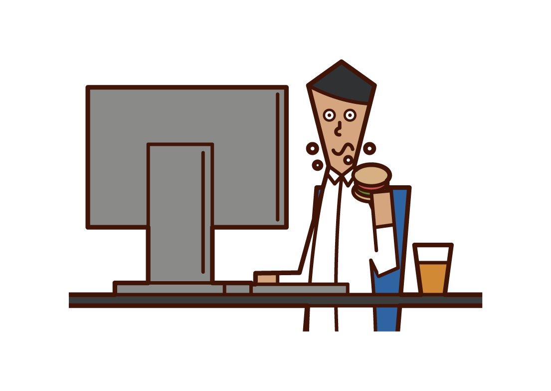 Illustration of a man working while eating