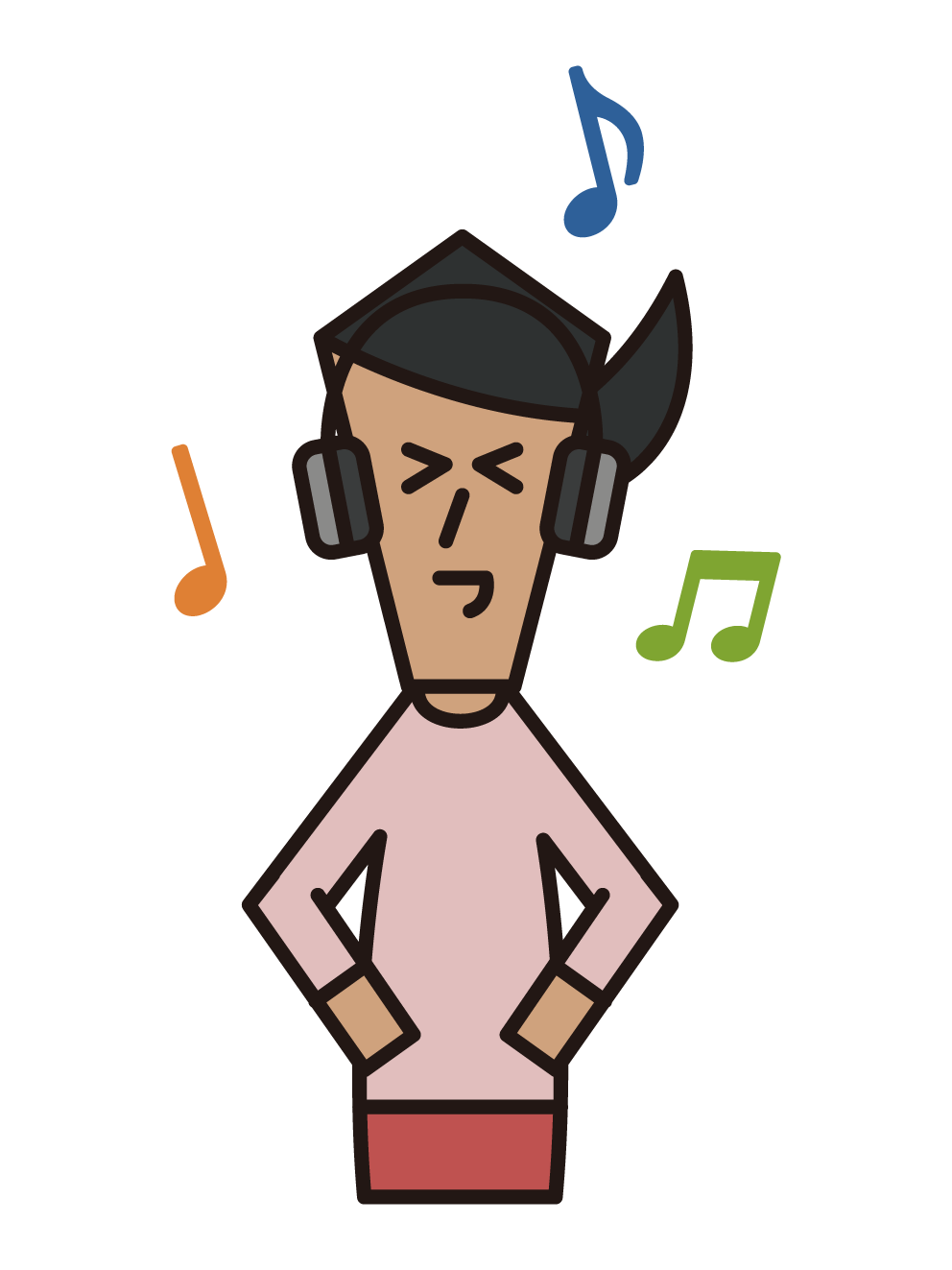 Illustration of a person (female) listening to music with headphones