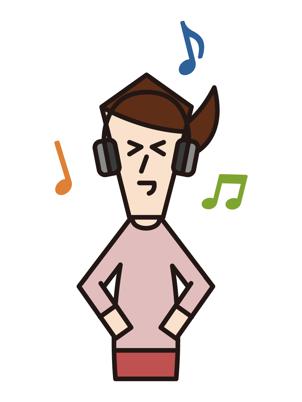 Illustration of a person (female) listening to music with headphones