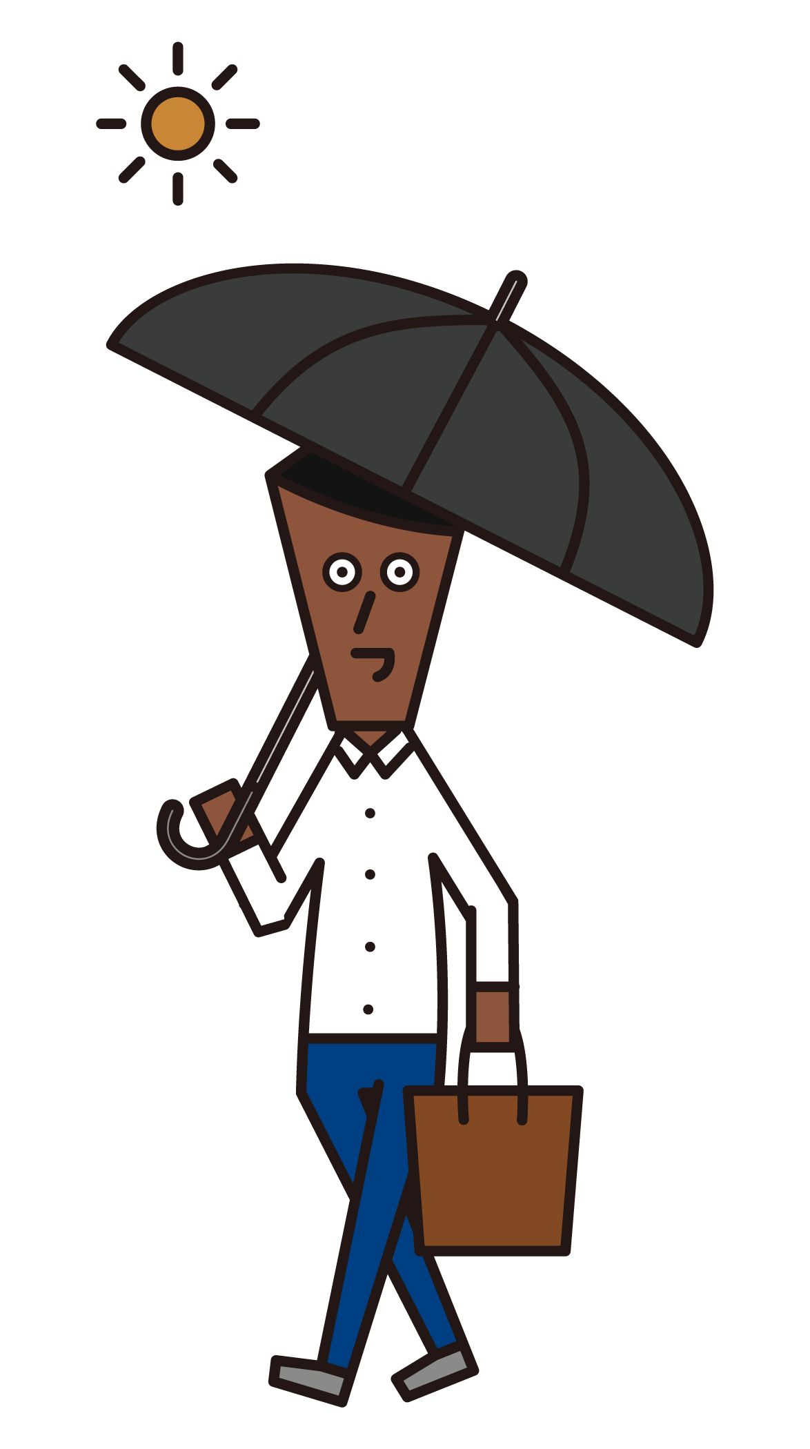 日傘をさして歩く人（男性）のイラスト
