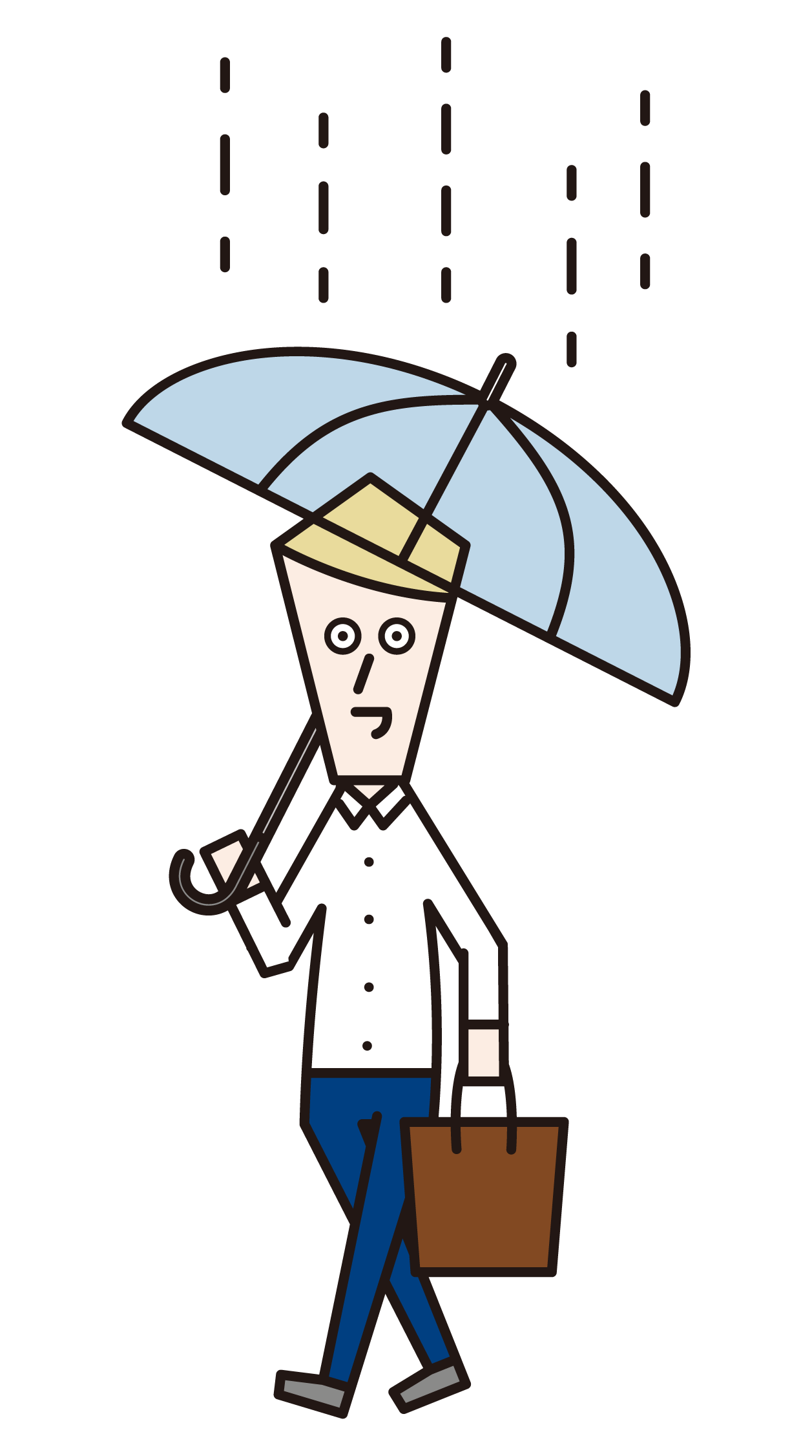 傘をさして歩く人（男性）のイラスト