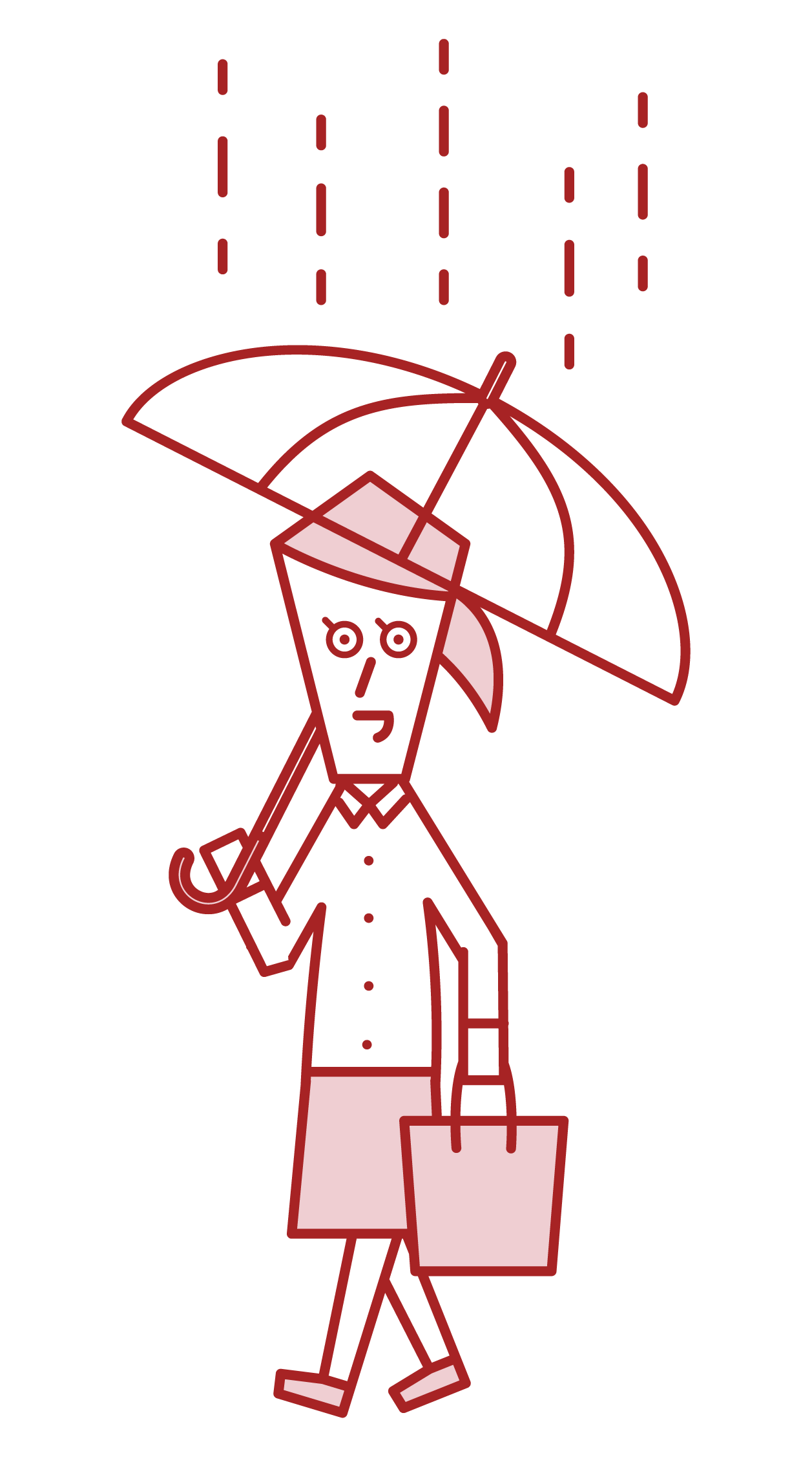 傘をさして歩く人（女性）のイラスト