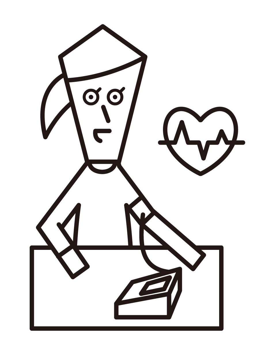 Illustration of a person (female) measuring blood pressure