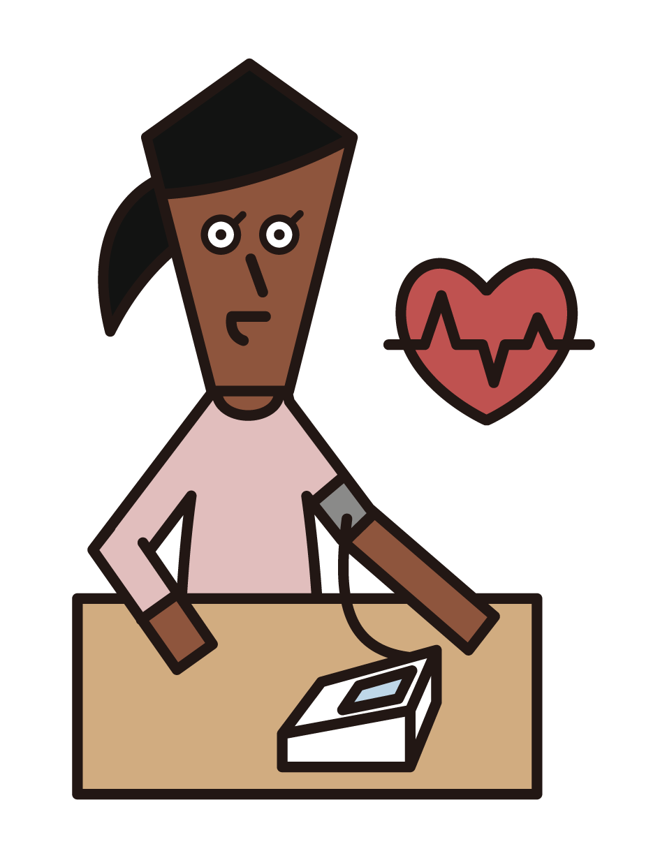 血圧を測定する人（女性）のイラスト