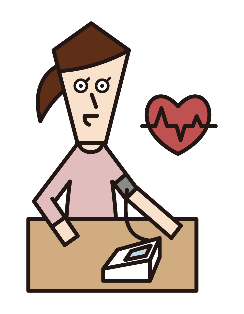 Illustration of a person (female) measuring blood pressure