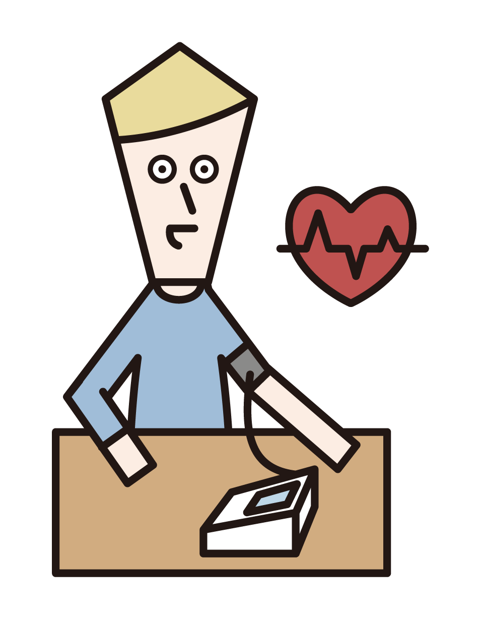 測量血壓的人（男性）的插圖