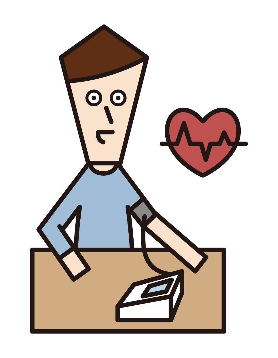 血圧を測定する人（男性）のイラスト
