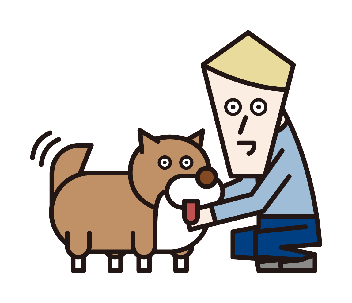 Illustration of a man who loves a dog