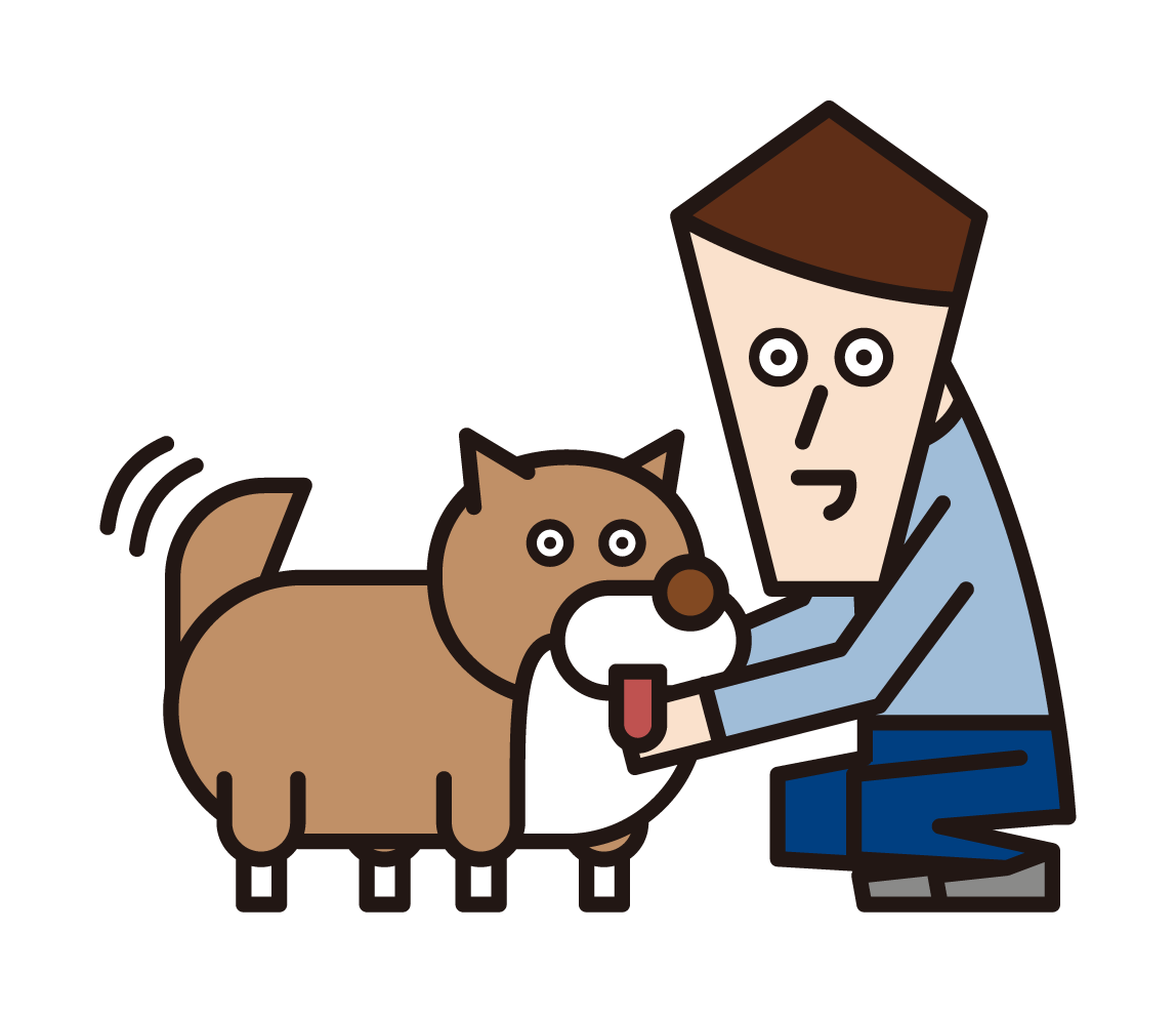 Illustration of a man who loves a dog