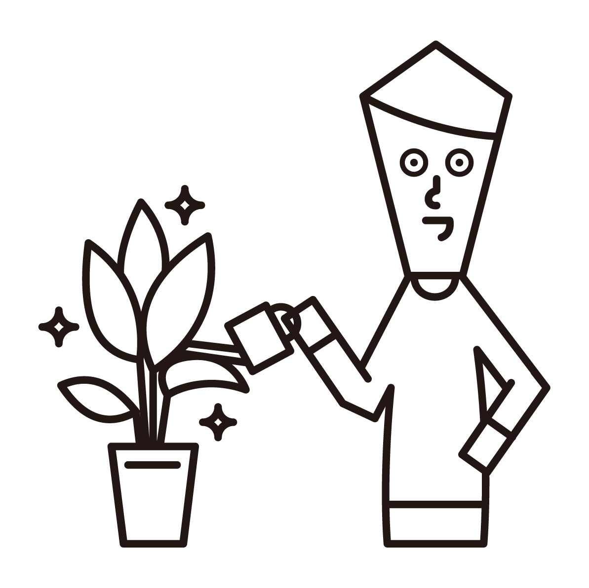 植物に水を与える人（男性）のイラスト