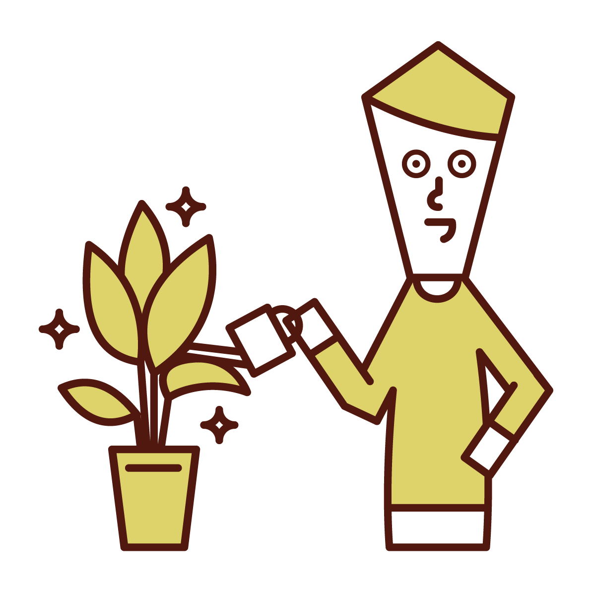 給植物澆水的人（男性）的插圖