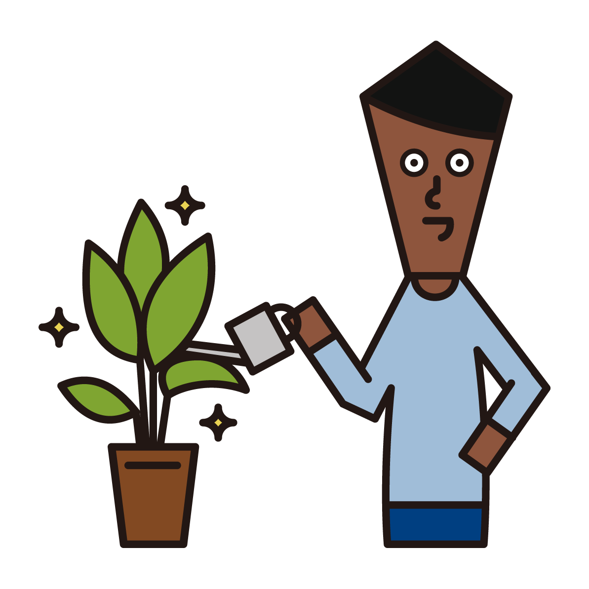 Illustration of a man who gives water to plants